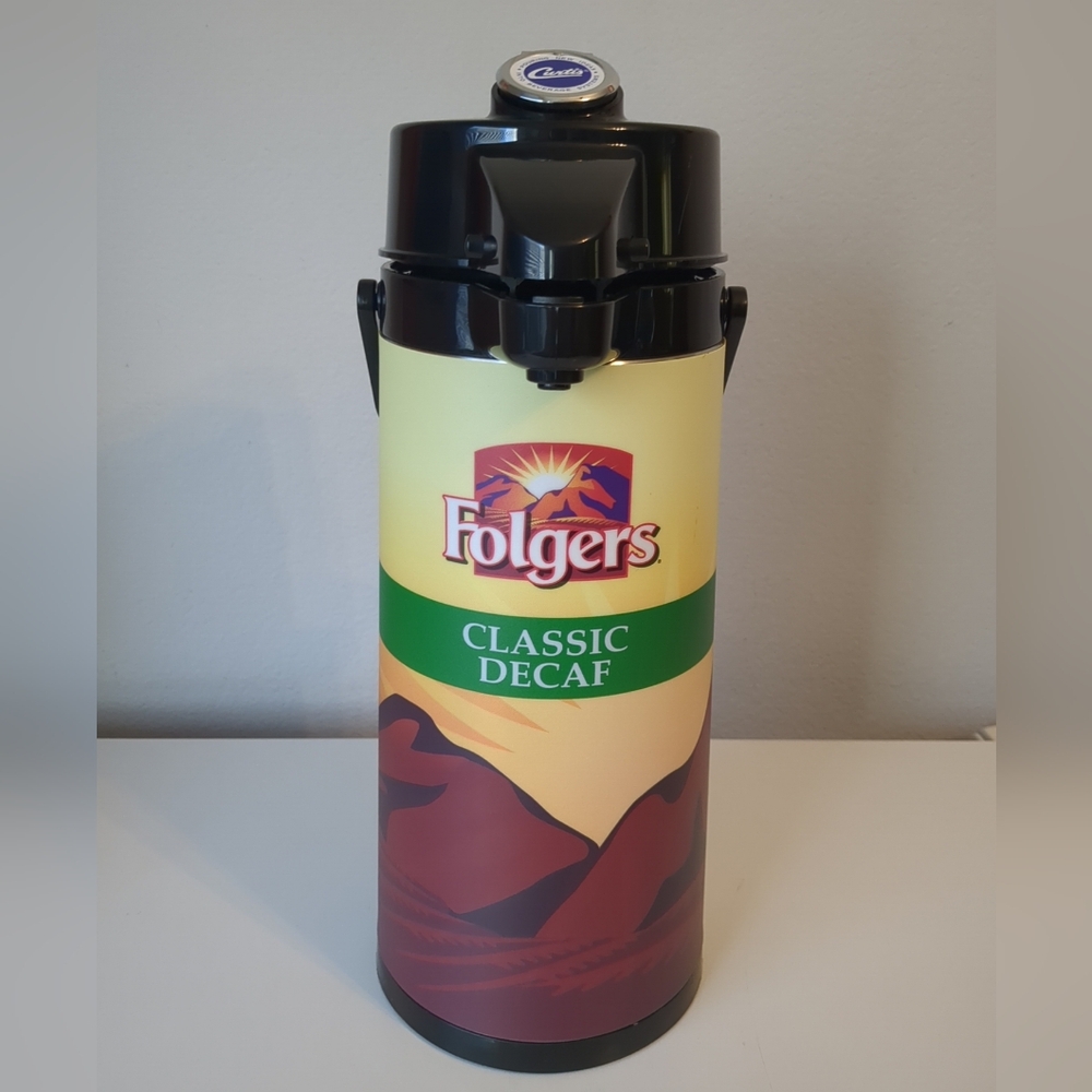 Folgers Regular Coffee Sunrise Vacuum Bottle Pump Thermos Jug Carafe Swivel Vase
